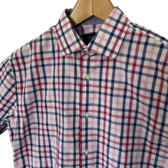 Nordstrom Other - Nordstrom Mens Shop Non Iron 15 Long Sleeve Button Up Shirt Plaid Pink Spread